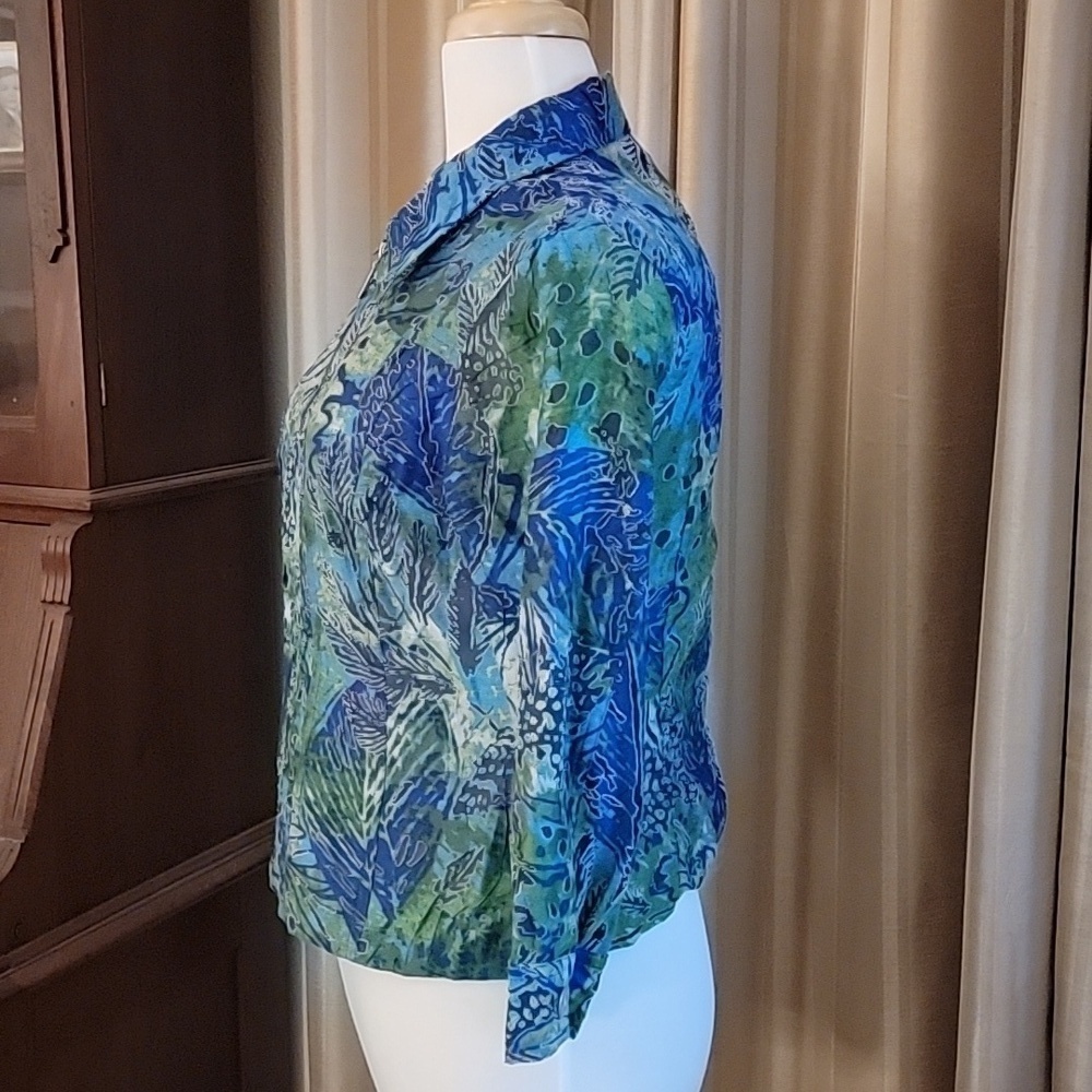 Ruby Rd. Petites Zip-Up Jacket Blue Green Abstract - Picture 3 of 8